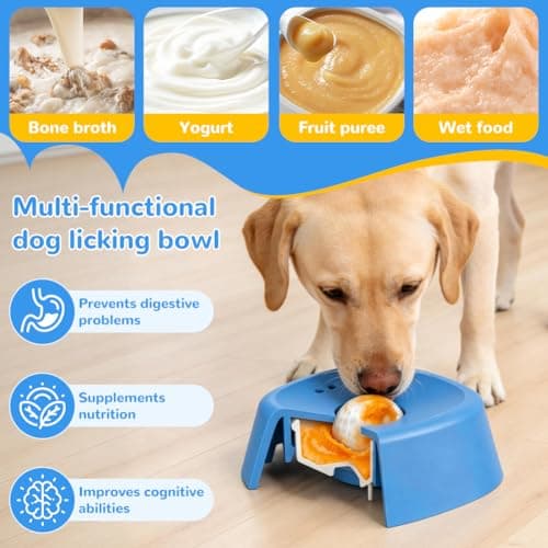 OSDUE Slow Feeder Dog Bowl, Dog Lick Bowl for Liquid Wet Food, Anti-Slip Treat Toy Bone Broth Yogurt Dogs Bowls with Dogs Lick Ball for Large Medium Small Puppy Breeds (Blue) — view 3