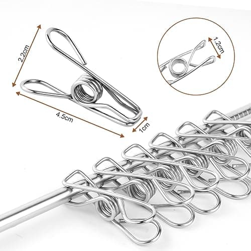 Vicloon Clothes Pegs Chip Clips, 38 Pcs Stainless Steel Clip Pin, 4.5CM Strong-Grip Metal Laundry Clips for Washing Line, Clothes Sock Hanger, Kitchen, Office — view 2