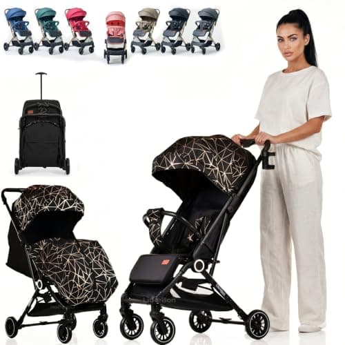 Lightweight Stroller, Baby Pushchair, Compact Travel Buggy, Up to 22kg, One Hand Foldable, Upgraded Wheels, Four Seasons Stroller, Foot Cover, Cabin Approved (Black Golden Net)