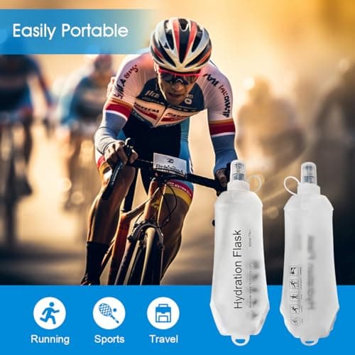 AXEN 500ML Soft Flask, TPU Foldable Running Hydration Flask, Soft Collapsible Water Bottle for Hydration Pack Cycling Marathon Running Hiking, White — view 5
