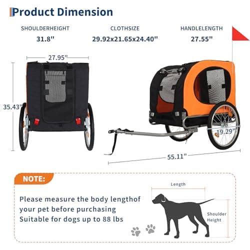 Orange Dog Bike Trailer Foldable Pet Carrier Cart for Travel — view 5