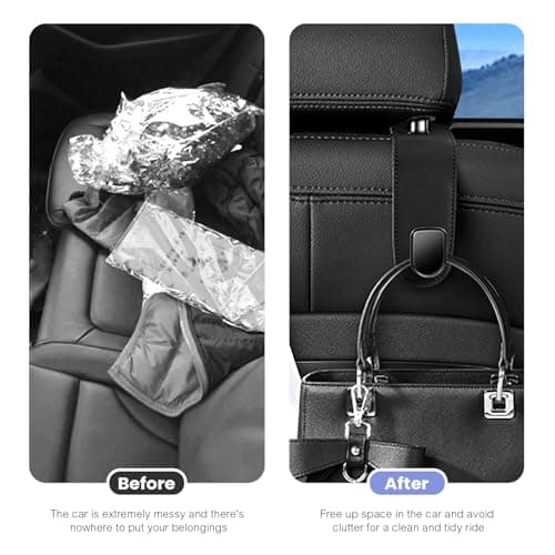 2 Pack Car Seat Back Storage Hook,PU Leather Car Seat Headrest Hook for Car Handbag Clothes (Pink) — view 2