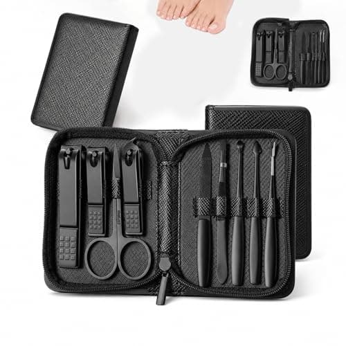 9PCS Mens Nail Grooming Kit, Heavy Duty Stainless Steel Manicure Set with Fingernail & Toenail Clippers, Scissors, Tweezers, Nail File & Cuticle Tools, Compact Leather Case for Travel — view 2