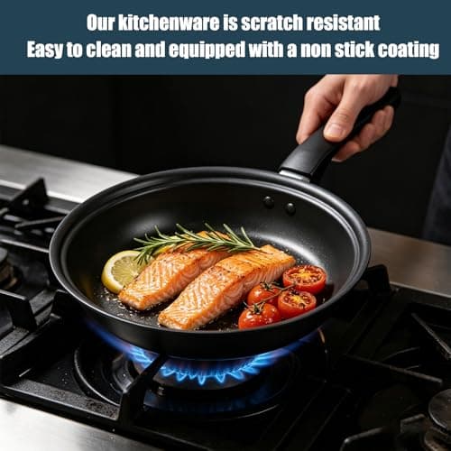 13-Piece Induction Cookware Set, Black Nonstick Pots and Pans Set with Lids & Spatulas, Cooking Set for All Hobs – Ideal for Home Kitchen & Camping, PFOS & PFOA Free — view 3