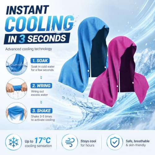 Infinity & Breathe 2 Pack Cooling Hoodie Towel, Absorbent Instant Cooling Towels for Neck and Face, UV Protection Soft Ice Towels for Hot Weather, Sport, Gym — view 3