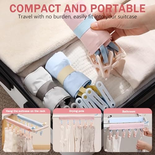 Muzrunq Travel Hangers, Portable Foldable Hangers with 6 Clips for Swimsuit Towel & Sock Space-Saving Drying Rack for Hotels, Camping. — view 3