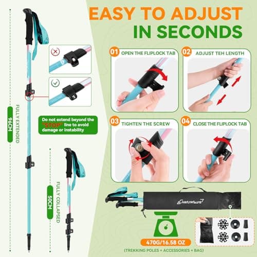 Clostnature Adjustable Kids Trekking Poles, 2 Pack Telescopic Walking Poles — view 4