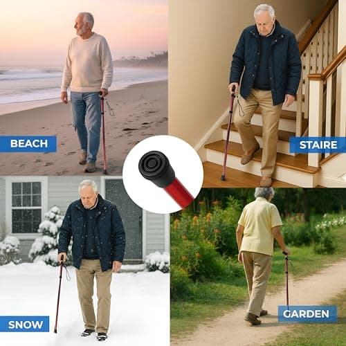 Life Healthcare Folding Walking Stick, Adjustable Aluminium Cane, Red — view 6