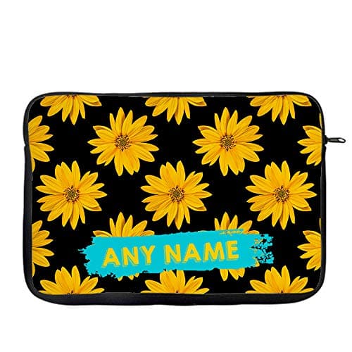 Personalised Sunflower Floral pattern inspired ANY NAME Flower Birthday present gift idea Laptop Sleeve, Laptop Organiser, Laptop Case. (14")