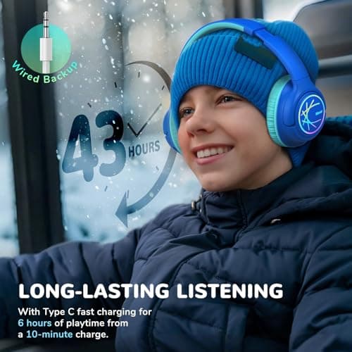 iClever BTH18 Kids Headphones Wireless with LED Lights 43H Playtime Travel — view 4