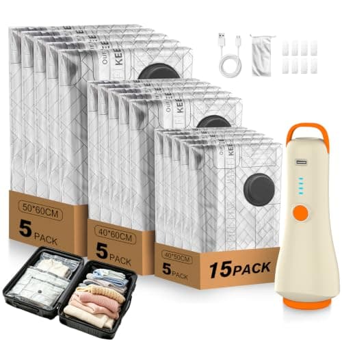 varkda Vacuum Storage Bags 15-Pack with Wireless Electric Pump