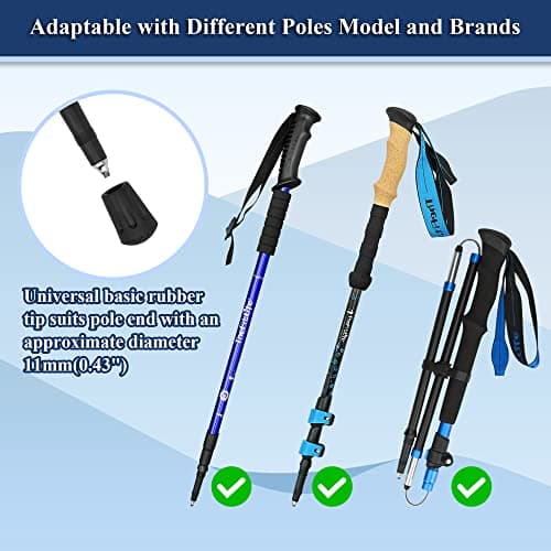 TheFitLife Walking Poles Tips, 6 Pack - Rubber Replacement for Hiking Sticks, Shock Absorption, 11mm Diameter, Fits Most Standard Poles, Black — view 6