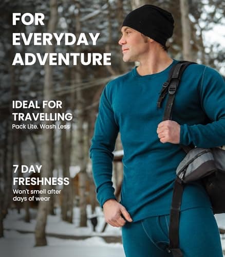 100% Merino Wool Base Layer Men Set - Thermal Underwear Mens + Hiking Socks (Medium, 320 Army Green) — view 5