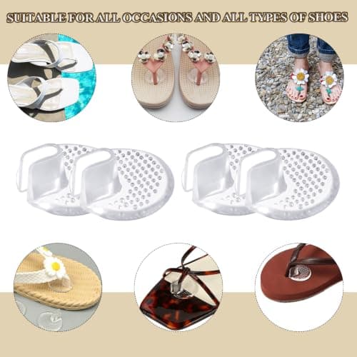 LBEWXAU 6 Pairs Flip Flop Cushion Pads, Toe Seam Guards Protectors Comfortable Forefoot Padding Inserts Anti-Slip and Reuse for Health and Household, Beach, Outdoors Travel(Transparent) — view 6