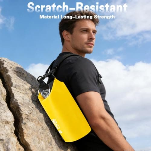 Plliocse 2L Waterproof Dry Bag 2 in 1 Cell Phone Dry Bags Waterproof with Long Adjustable Shoulder Strap Included for Hiking, Swimming, Camping, Boating, Fishing, Rafting (Yellow) — view 4