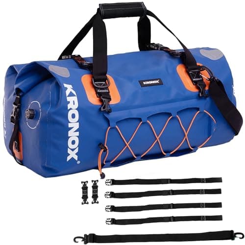 KRONOX Motorcycle Duffel Bag Waterproof, 25L Blue – Durable Motorcycle Luggage & Saddle Bags. Back Seat Dry Bag for Travel, Commute & Dirt Bike Gear
