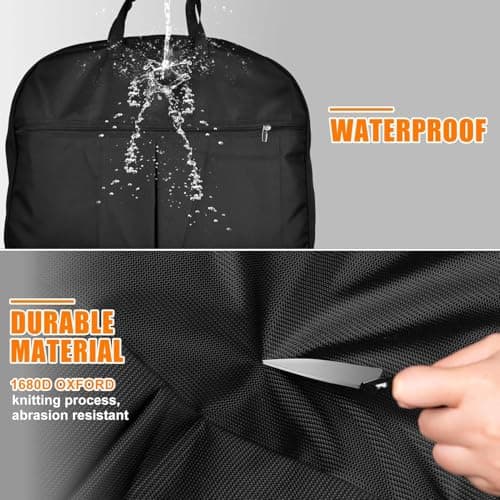 43-Inch Heavy Duty Garment Bags for Travel Waterproof Suit Carrier Bag for Men & Women with Handle and Large Pocket Carry On Luggage in Business Trip Flight, Black — view 3