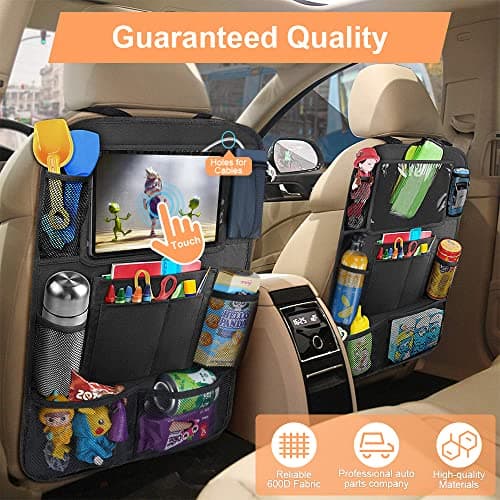 URAQT Car Organiser Car Seat Organiser, Car Back Seat Organizer for Kids, Kick Mats Back Seat Protector with 10 Inch Touch Screen Tablet Holder, 8 Pockets, Kids Toy Storage, Black (2 pc) — view 5