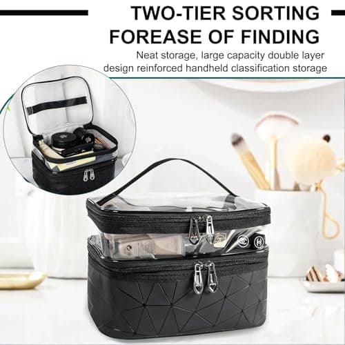 Travel Makeup Bag, 2Pcs Double Layer Large Makeup Bag — view 5
