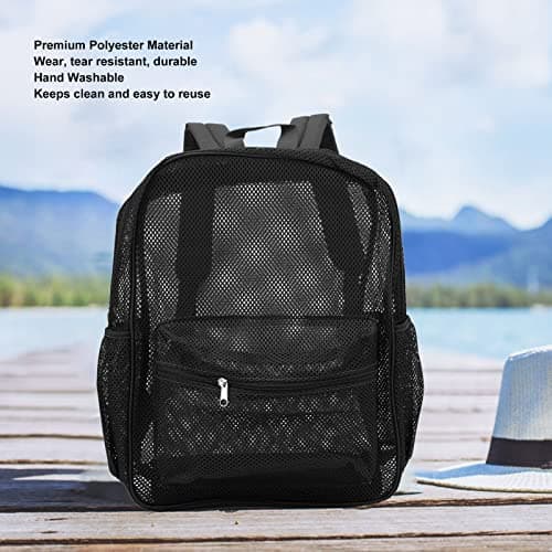 Ycauty Mesh Backpack - Heavy Duty Lightweight Large Capacity Washable See Through for Swimming Beach Sports (Black) — view 5