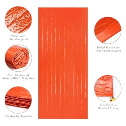 Esky Emergency Sleeping Bag, 2 Pack Survival Bag Portable Thermal Bivy Sack, Waterproof Lightweight Emergency Blanket Survival Gear with Compass for Camping Hiking Outdoor Adventure (Orange) — view 6