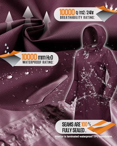 Outdoor Ventures Women's Waterproof Rain Jacket Packable Long Rain Coat — view 4
