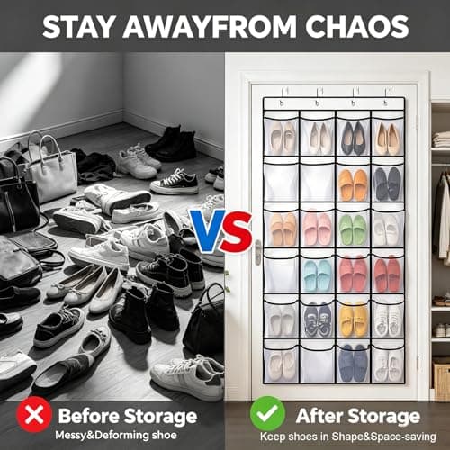 SOPSTUO Hanging Shoe Storage, Over Door Shoe Storage, Door Shoe Rack, 24 Breathable Mesh Huge Pockets, Shoe Hanging Storage Bag with 4 Metal Hooks for Various Doors (Modell B) — view 5