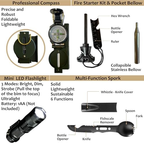 BIRKOSCH Survival & First Aid Kit – 15 Tools + 60 Emergency Supplies — view 6