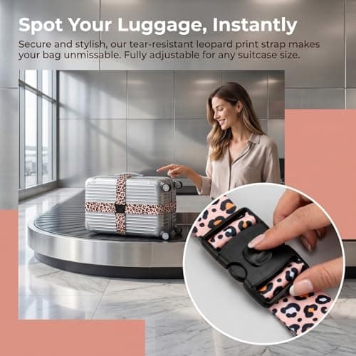 2 PCS Leopard Print Luggage Straps for Suitcases, Adjustable Suitcase Straps Heavy Duty Suitcase Belts, Baggage Identifiers Suitcase Accessories with Quick Release Buckle — view 4
