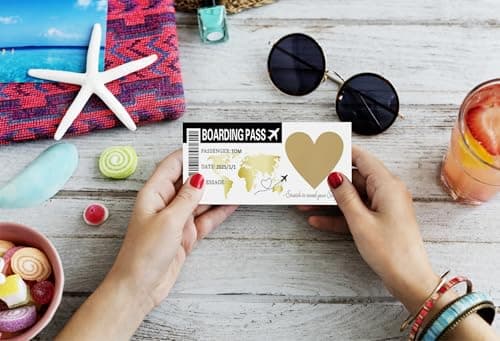 CAMOSE 2pc Romantic Travel Surprise Ticket Scratch Off Envelopes Set - Personalised Flight Ticket & Boarding Pass for Adventure Trip Reveal, Holiday Scratch Card Gift with Ticket Design — view 6