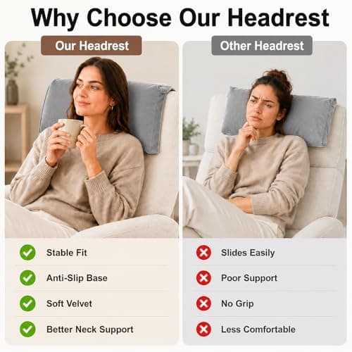 XPJBKC Neck Pillow for Chair, Non-Slip Neck Support Pillow for Sofa, Headrest Ergonomic P-illow for Recliners Armchairs, Velvet N-eck Cushion for Chair with Pocket for Pain Relief and Support(Gray) — view 6