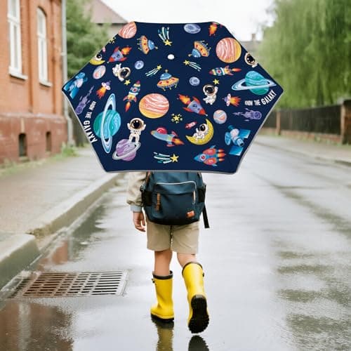 Decalsweet Kids Folding Umbrella,Windproof Automatic UV Umbrella Astronaut — view 4