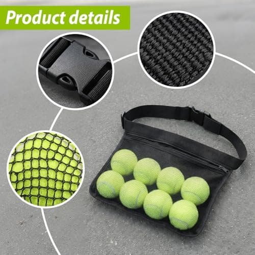 Tennis Ball Holder Adjustable Waist Pouch, Black — view 3