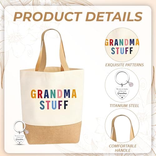 DAWKJOA Canvas Tote Shopping Bag With Keyring Set, Cute Grandma Birthday Gifts For Grandma, Mothers Day Present Idea Women, 35x37cm Shopper Handbag — view 5