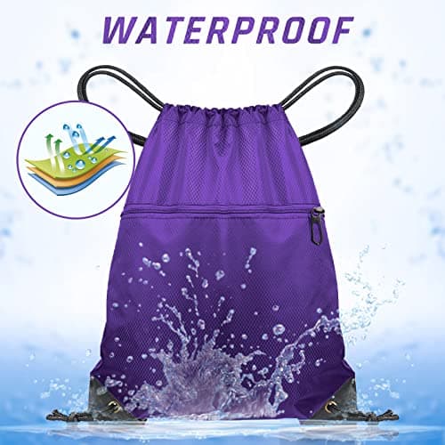 CHEPULA Drawstring Gym Bag, Large Sports Backpack String Swim Drawstring PE Bags for Women Men, Travel Beach School Bag with Waterproof (Purple) — view 5