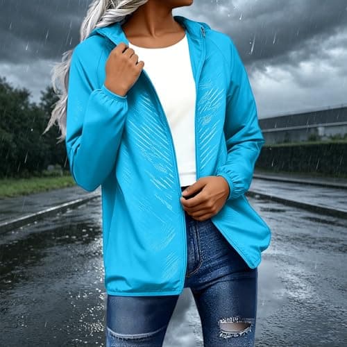 Womens Raincoats Waterproof with Hood Women's Lightweight Waterproof Jacket Ladies Packable Raincoat with Pockets Breathable Hooded Windproof Rain Jacket for Outdoor Travel Hiking Cycling Walking — view 2