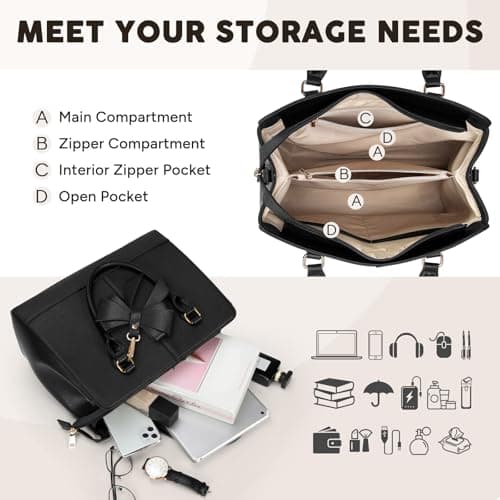 RAINSMORE Handbags for Women Waterproof Ladies Handbags PU Leather 13 Inch Women's Top-Handle Bags Medium Womens Shoulder Bags Fashion Tote Bag for Work Business Casual Black — view 6