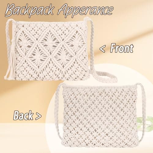 Sahunfri Straw Crossbody Bag for Women Bohemian Shoulder Bag Woven Crochet Purse For Summer Beach Travel Clutch Handbag (White) — view 6