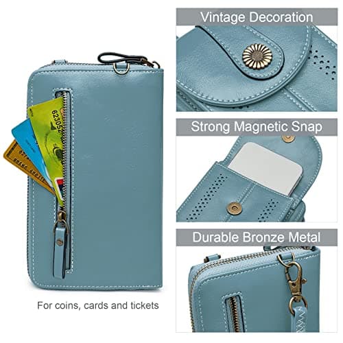 S-ZONE RFID Blocking 6.7 Inch Phone Purse Small Crossbody Bag PU Leather Cellphone Wallet Retro Hollow for Women Lady — view 5