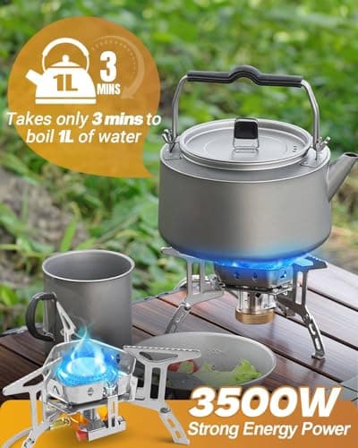 Portable Camping Gas Stove Burner, Windproof 3500W Camping Stove with Piezo Ignition, Complete with Adapters and Converters for BBQs, Cooking, Fishing, Hiking, and Picnics — view 4