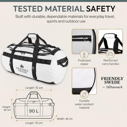 The Friendly Swede Water-Resistant Duffle Bag Backpack, 500D PVC,90L White — view 4