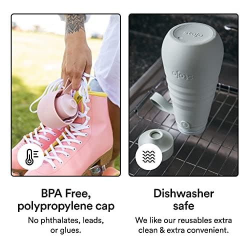 STOJO Collapsible Bottle - 20oz / 592ml - Reusable & Leakproof Silicone Travel Water Bottle for Sport, School, & Everyday Use - Sports Cap - Portable - Dishwasher Safe - Carnation — view 4