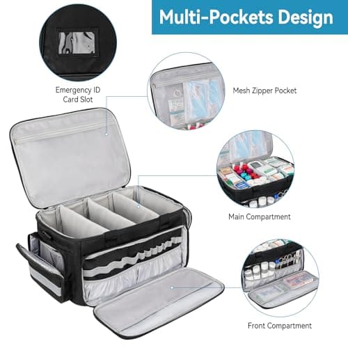 Large Medical Bag for Nurses & Doctors – Empty First Aid Bag with Removable Dividers, Waterproof Medical Supplies Organizer with Shoulder Strap for Home Health Care, Travel & Emergency, Black — view 3
