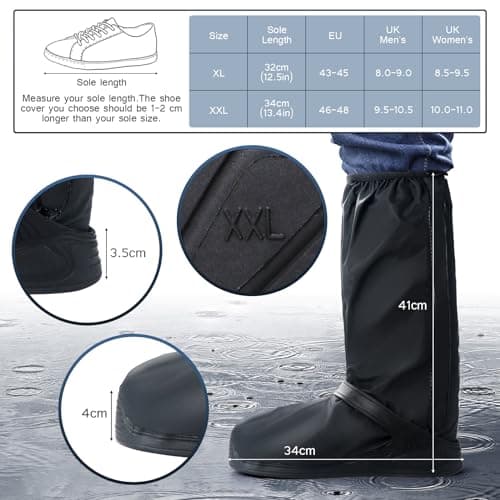 Habwea Waterproof Shoe Covers for Men Women Overshoes Non -Slip PVC Rain Boots Shoes Covers with Zipper Reflector Reusable for Rain Mud Snow Outdoor Sports Hiking Climbing Camping Travel,Black XL — view 2