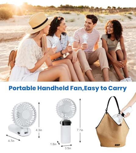 Handheld Fan, 19H Portable USB Hand Held Fans Rechargeable with 5 Speeds, Power Display, Battery Operated Desk Fan, Small Personal Fan with Base, Hanging Rope, Suit for Home Office Travel Essentials — view 5