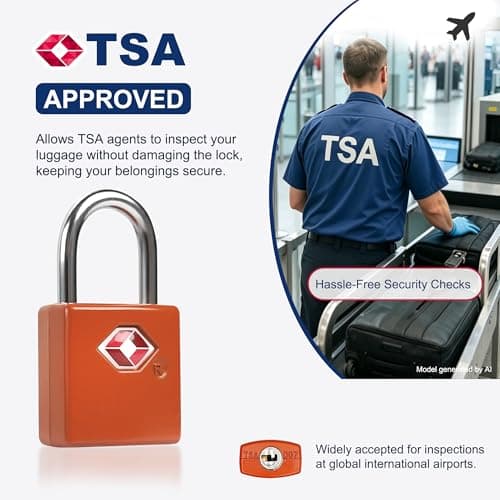 UP Security TSA Locks for Luggage with Keys, Luggage Locks TSA Approved 4 Pack, International Travel Essentials, Small Padlock with Key, Mini Padlock for Suitcase, Backpack, Orange, Compact Minimalist — view 3