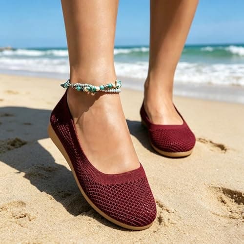 Foldable Ballet Flats for Women, Lightweight Wide Fit Knit Mesh Ballerina Shoes, Flexible Slip On Travel Pumps, Portable Emergency Relief Flat Shoes for Driving Flights White size 4.5 — view 5