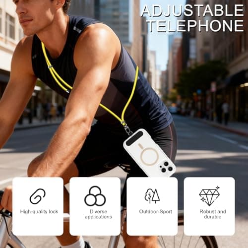 GanYesin Universal Phone Lanyard with 4 Patches, Adjustable Nylon Phone Strap for Men & Women Compatible with Most Phones, Key Lanyard and more for Outdoor Activities, Travel (Yellow) — view 4