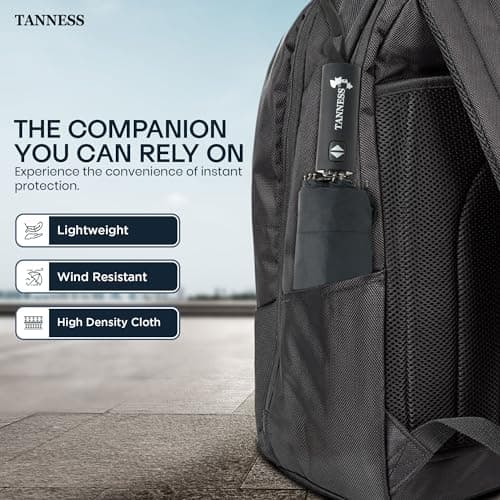 TANNESS Windproof Travel Umbrellas for Women and Men | 12 Rib - Automatic Folding Lightweight Compact Umbrella for Rain and Sun Protection | Ideal as Beach Umbrella and Patio | (Black) — view 6