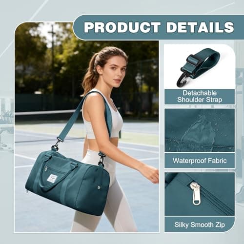 WEPLAN Gym Bag Womens Men Sports Fitness Bags Weekend Overnight Bag Travel Duffle Bags for Women with Shoes Compartment Wet Pocket,Holdall Hospital for Swimming Carry on Hand Luggag,A7-Peacock Blue — view 6